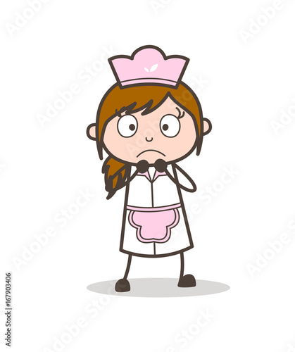 Cartoon Waitress Scared Expression Vector Illustration