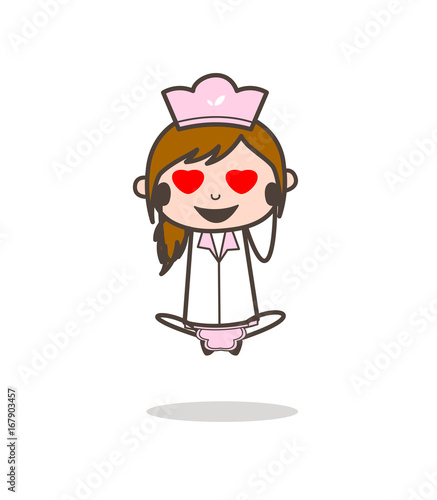 Cartoon Waitress Face with Heart-Eyes Vector Illustration
