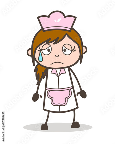 Cartoon Sad Waitress Crying Vector Illustration