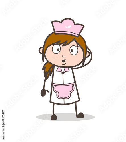 Cartoon Waitress Shocking Expression Vector Illustration