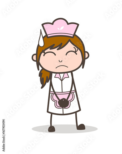 Cartoon Disappointed Waitress Face Expression Vector