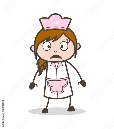 Cartoon Waitress Surprised Face Expression Vector Illustration