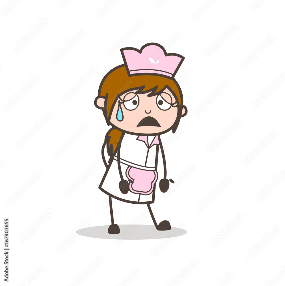 Cartoon Tired Waitress Face Vector Illustration Stock Vector | Adobe Stock