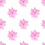 Vector seamless pattern with beautiful watercolor pink flowers on white background