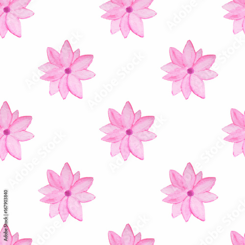 Vector seamless pattern with beautiful watercolor pink flowers on white background