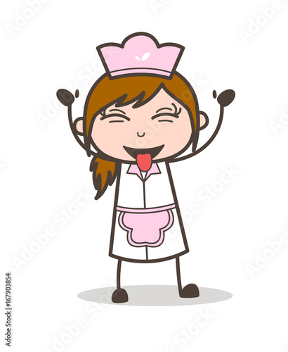Cartoon Naughty Waitress Teasing Tongue Vector