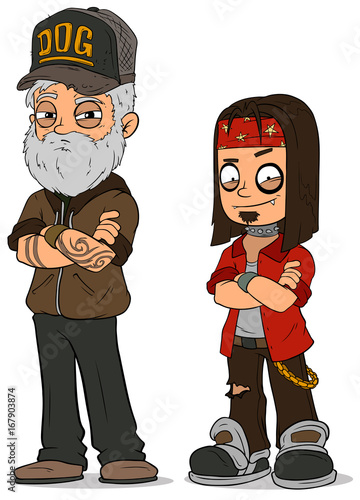 Cartoon cool rock guys characters vector set