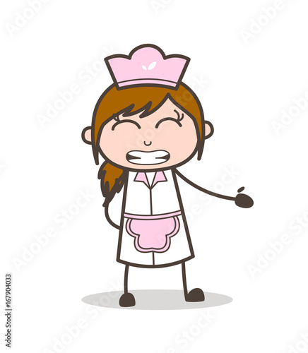 Cartoon Waitress Grimacing Face Vector Illustration