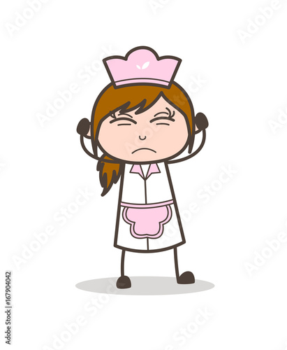 Cartoon Waitress Irritated Face Vector Illustration