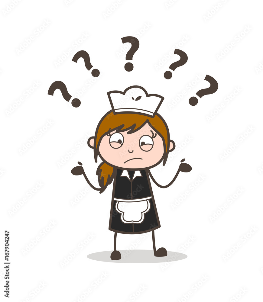 Cartoon Confused Female Servant Expression Vector Cartoon Confused Female Servant Expression Vector