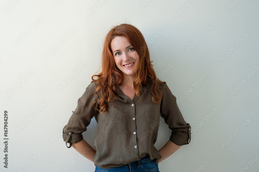 Caucasian woman model with ginger hair posing indoors Caucasian woman model with ginger hair posing indoors