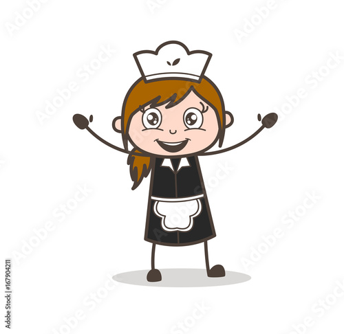 Cartoon Cheerful Female Worker Vector Illustration