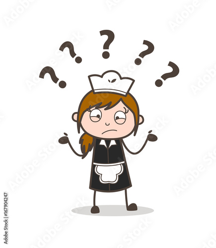 Cartoon Confused Female Servant Expression Vector