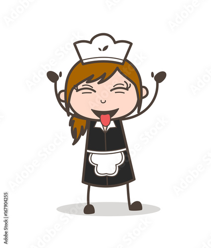 Cartoon Naughty Girl Teasing Tongue Vector Illustration