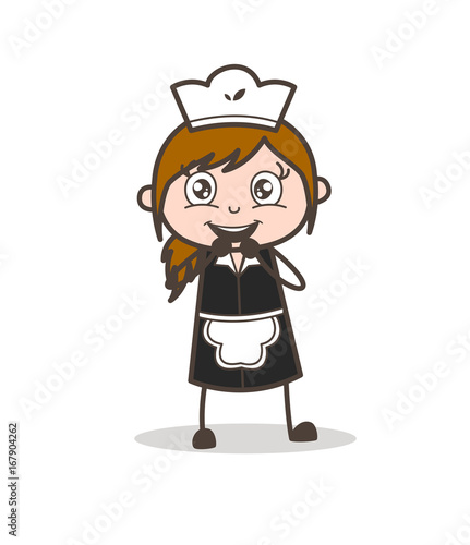 Cartoon Female Servant Joyful Expression Vector Illustration