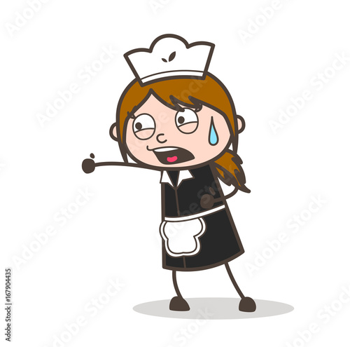 Cartoon Waitress Shouting in Aggression Vector Illustration