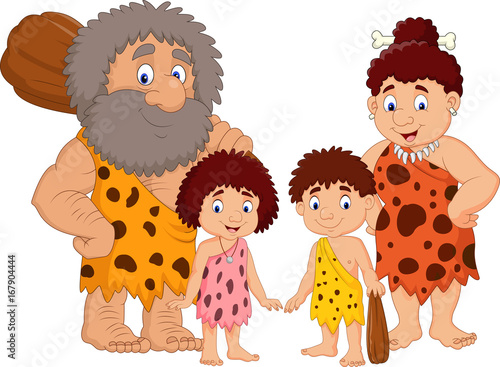 Cartoon caveman family isolate on white background 