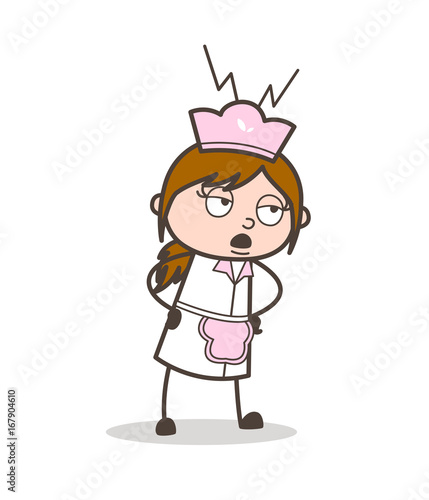 Cartoon Tired Waitress Talking Vector Illustration