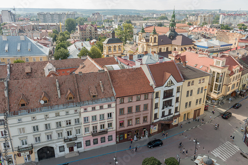Ivano-Frankivsk, Ukraine - July 27, 2017: Panoramic view from Ivano-Frankivsk City Hall in the old city center. Old European city. Panorama of the city of Ivano-Frankivsk