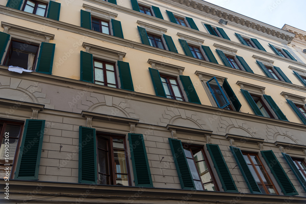 Details of the exterior of Italian buildings in Florence, Tuscany, Italy.