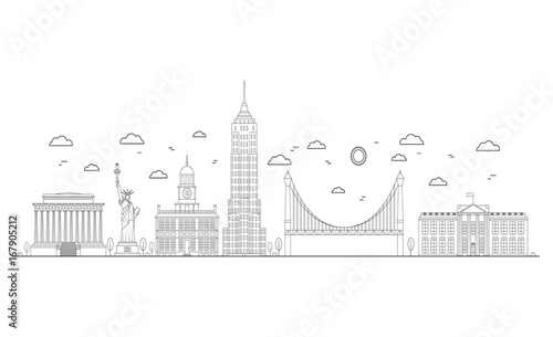 America Thin Line Art. Vector