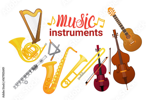 Music Instruments Set Banner With Copy Space Musical Concept Flat Vector Illustration