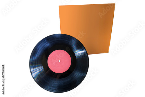 Vinyl disc with red label and orange cover