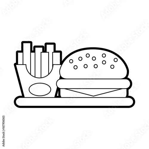 delicious burger with french fries vector illustration design