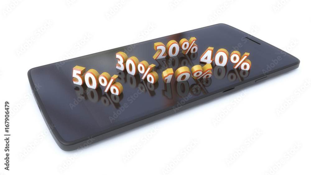 3d rendering. Tablet and discount symbol 3d rendering. Tablet and discount symbol
