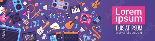 Music Instruments And Equipment Electronics Icons Banner With Copy Space Flat Vector Illustration