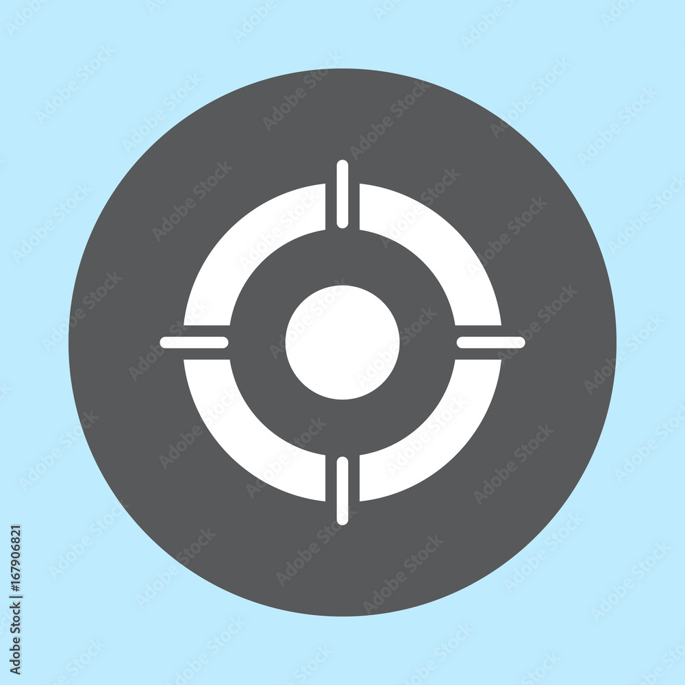 Aim flat icon, round button, circular vector sign. Flat style design white pictogram Aim flat icon, round button, circular vector sign. Flat style design white pictogram