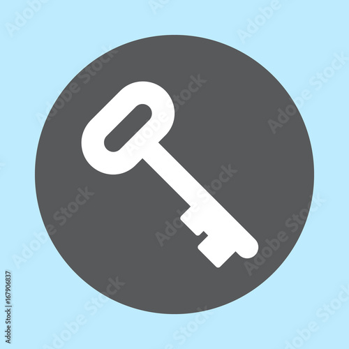 Key flat icon, round button, Password circular vector sign. Flat style design white pictogram