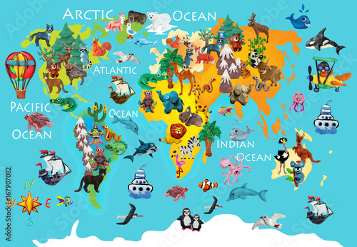 World  animals plasticine colorful kids 3d map  