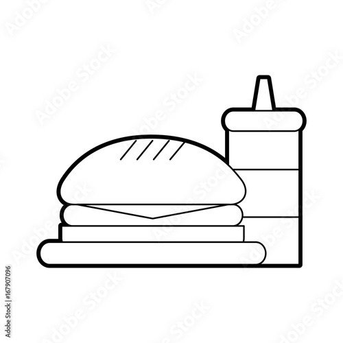 delicious burger with sauce bottle vector illustration design