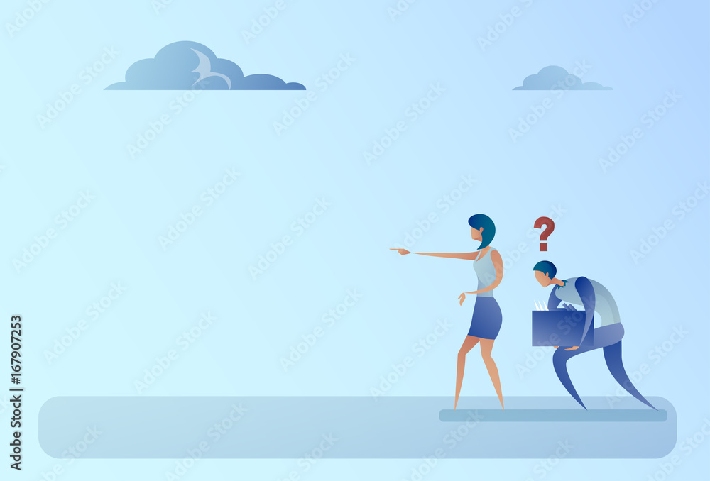 Business Man And Woman With Question Mark Point Finger Show Direction Problem Concept Vector Illustration
