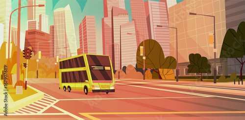 City Street Skyscraper Buildings Road View Modern Cityscape Singapore Downtown Flat Vector Illustration