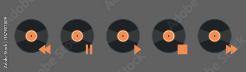 Vynil Disk Music Player Volume Icon Set Audio Listening App Interface Button Flat Vector Illustration