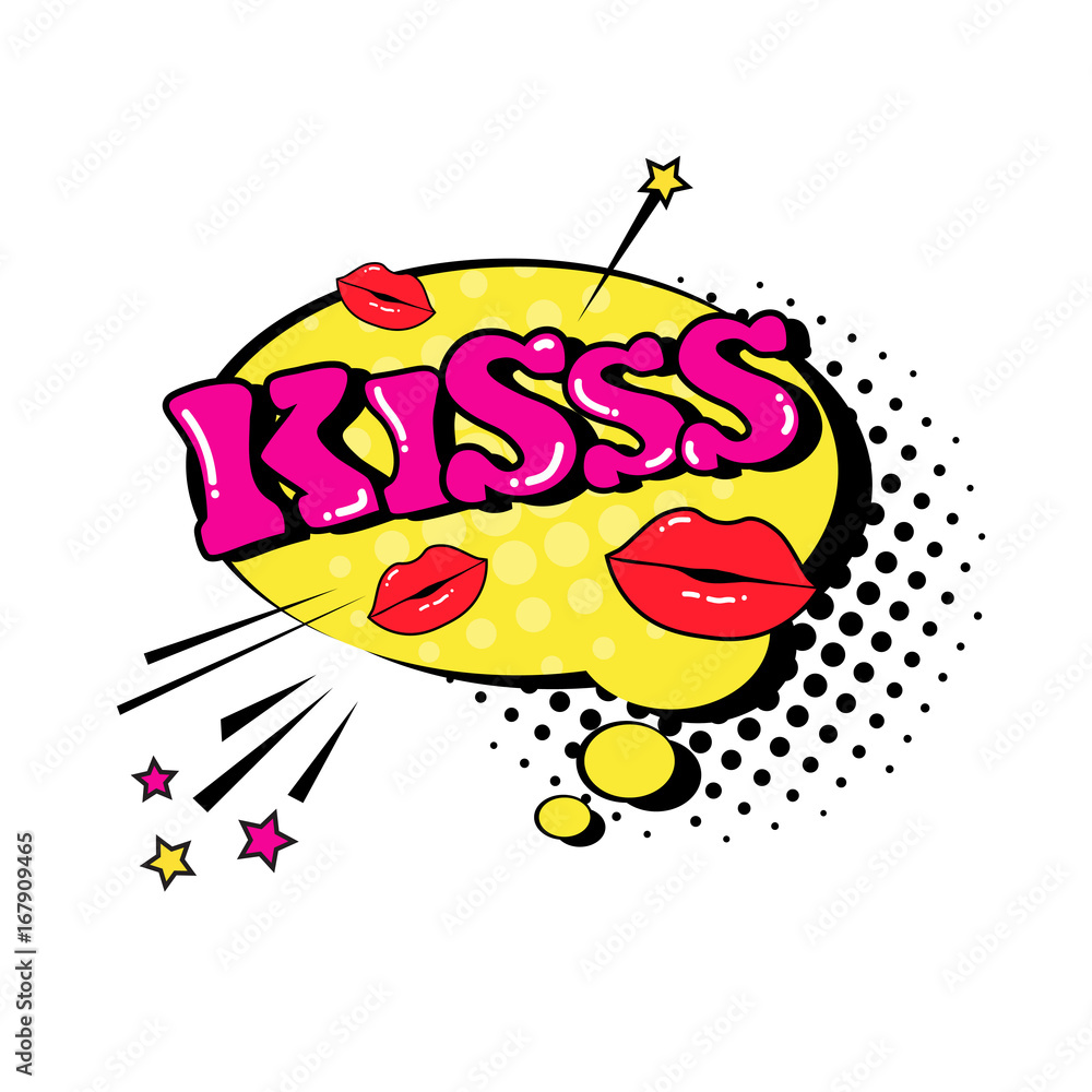 Comic Speech Chat Bubble Pop Art Style Kiss Expression Text Icon Vector Illustration