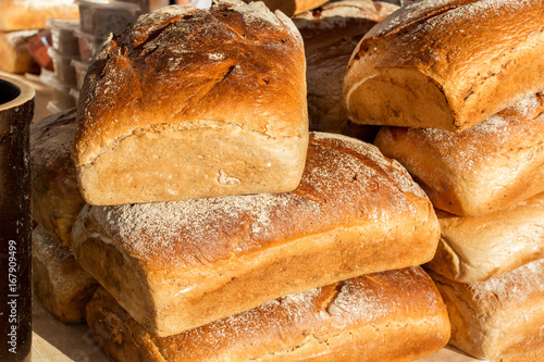 Traditional homemade bread in polish food market in Poland. Polish bakery food products. photo