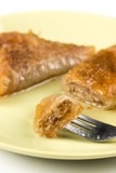 Traditional Turkey baklava pie with walnuts closeup macro