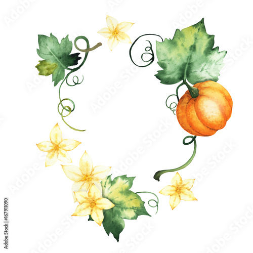 Watercolor pumpkin, hand-drawn isolated elements