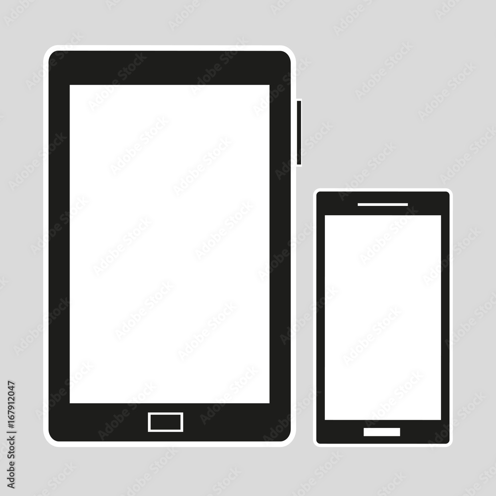 Computer and mobile phone on a gray background Computer and mobile phone on a gray background