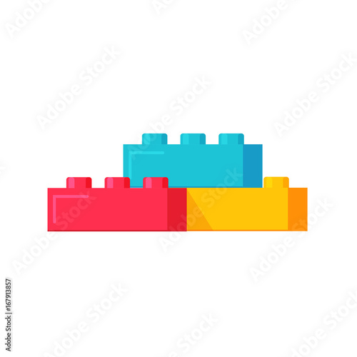 Blocks constructor toys vector illustration, flat cartoon plastic color building blocks construction or bricks toy isolated