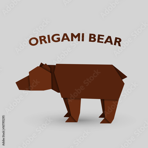 Vector illustration of paper cut origami brown bear
