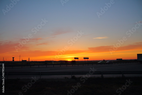 Sunset on the road