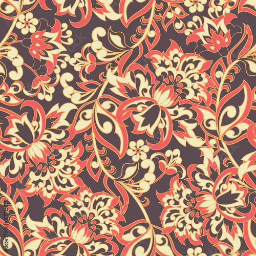 Elegance seamless pattern with ethnic flowers. Vector Floral Illustration in asian textile style