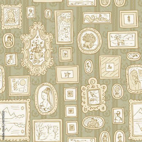 hand drawn vintage pictures seamless vector wallpaper