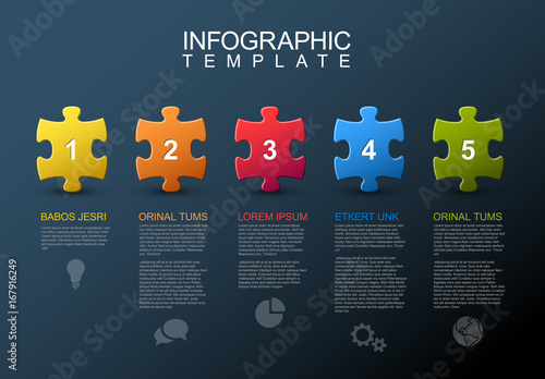 Five steps infographic with puzzle pieces