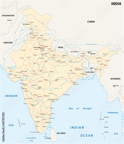 India road map with the main cities