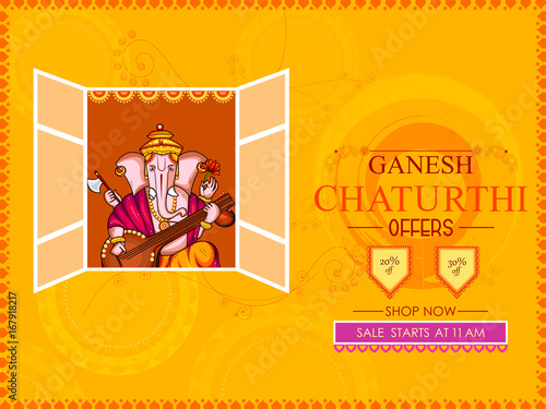  Lord Ganapati for Happy Ganesh Chaturthi festival shopping sale offer promotion advetisement background